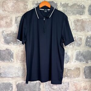 BOSS Mens Slim Fit Mercerised Cotton Quarter Zip Polo Shirt Black XXL Designer